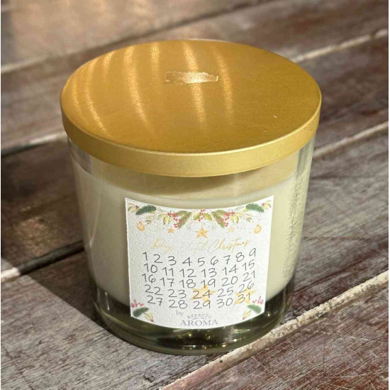 Vela Aromática Navideña de Soja 250 g Manzana y Canela Tapa Dorada Espacio Aroma