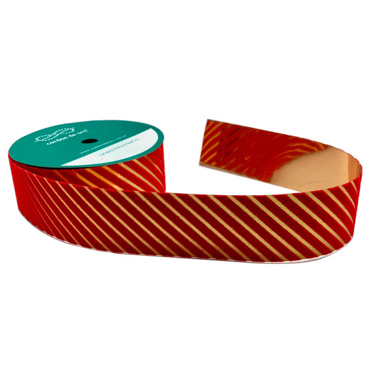 Cinta Flock Rayas Finas Rojas y Doradas 5 cm x 10 metros