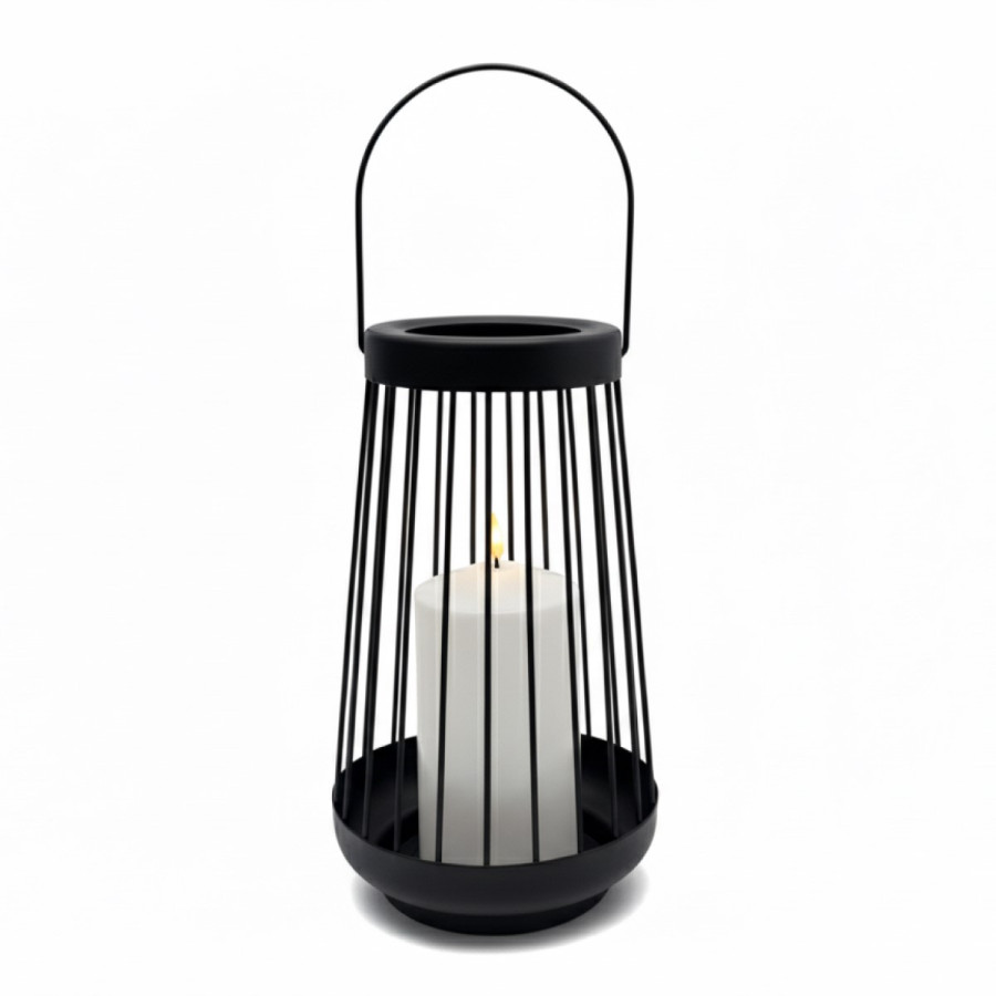 Farol Negro 26 cm con Vela Pilar LED Alparamis