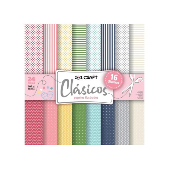 Papel para Scrap 35 Hojas de 30 x 30 cm y 160 g Clásicos Ibicraft