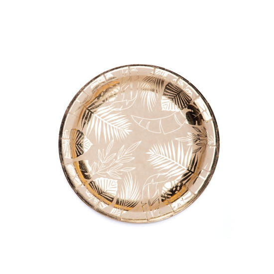Plato de Polipapel con Stamping Dorado Hojas x 8