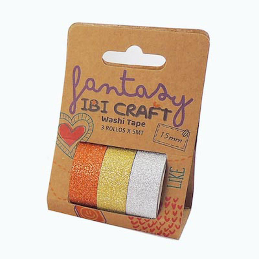 Washi Tape Box 3 Rollos de 5 m Glitter Ibicraft