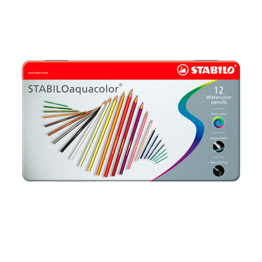 Lápices Aquacolor Arty en Caja de Lata Stabilo x 12