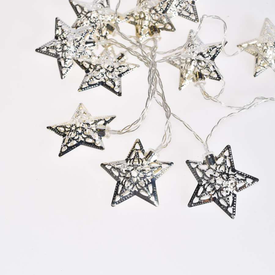 Guirnalda de 10 Estrellas LED 4 cm Plateadas Alparamis