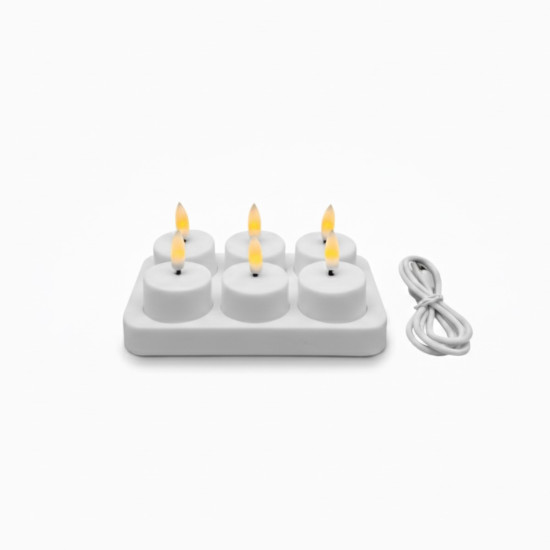 Velas Tealights LED Blancas x 6 con Base de Recarga USB Alparamis