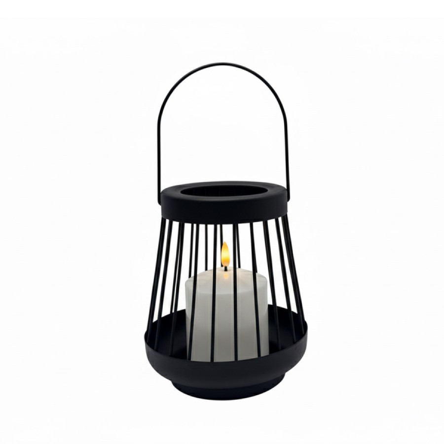 Farol Negro 18 cm con Vela Pilar LED Alparamis