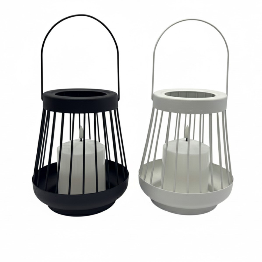 Farol Negro 18 cm con Vela Pilar LED Alparamis