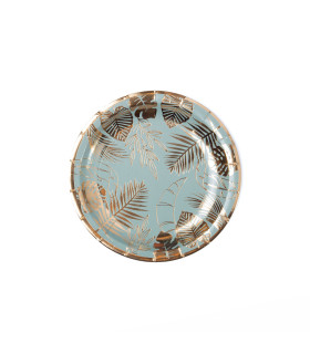 Plato de Cartón Verde con Stamping Dorado Hojas x 8