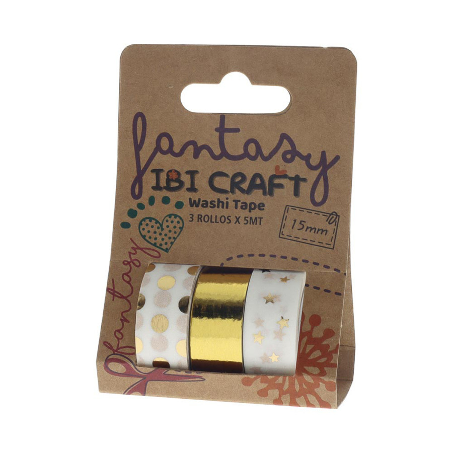 Washi Tape Box 3 Rollos de 5 m Gold Ibicraft
