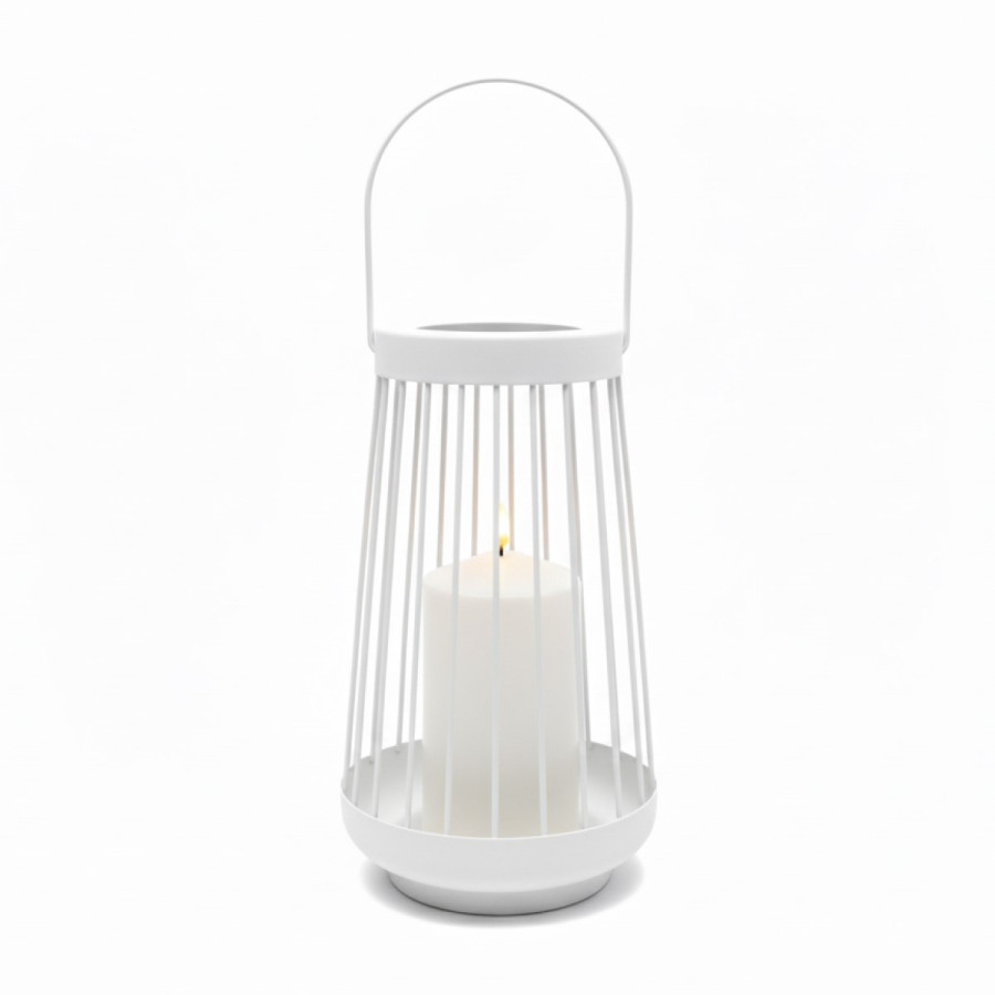 Farol Blanco 26 cm con Vela Pilar LED Alparamis