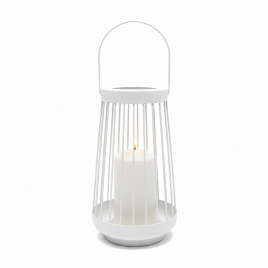 Farol Blanco 26 cm con Vela Pilar LED Alparamis