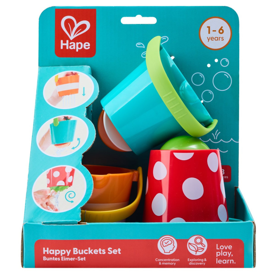 Juego de Baldes Alegres Hape Juguete para el Baño