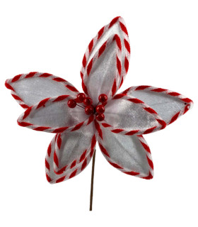 Adorno de Poinsettia Blanca y Roja 24 cm Alparamis