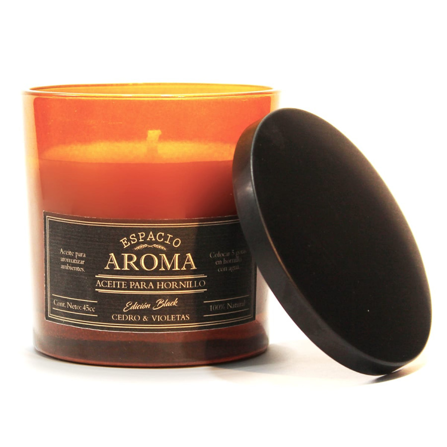 Vela de Soja Aromática 250 g Línea Black Cedro y Violetas Espacio Aroma