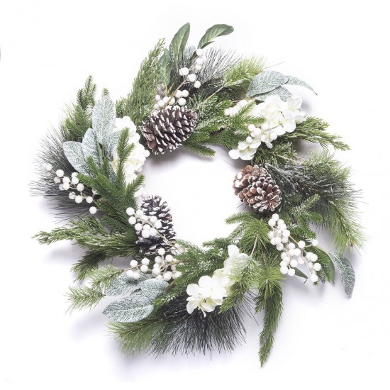 Corona de Piñas y Flores Blancas 55 cm