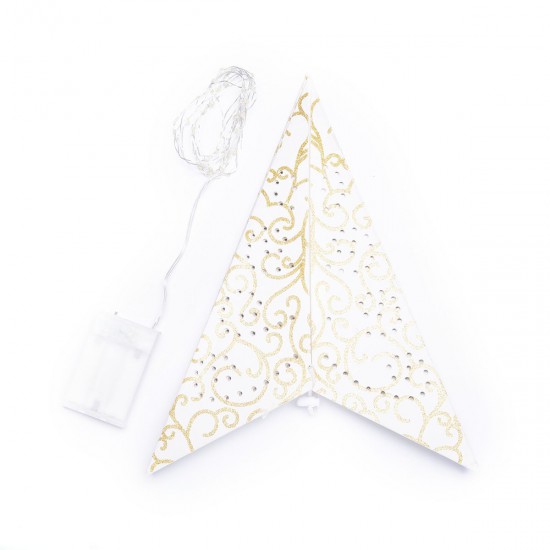 Estrella de Papel blanca y dorada con LED 60 cm