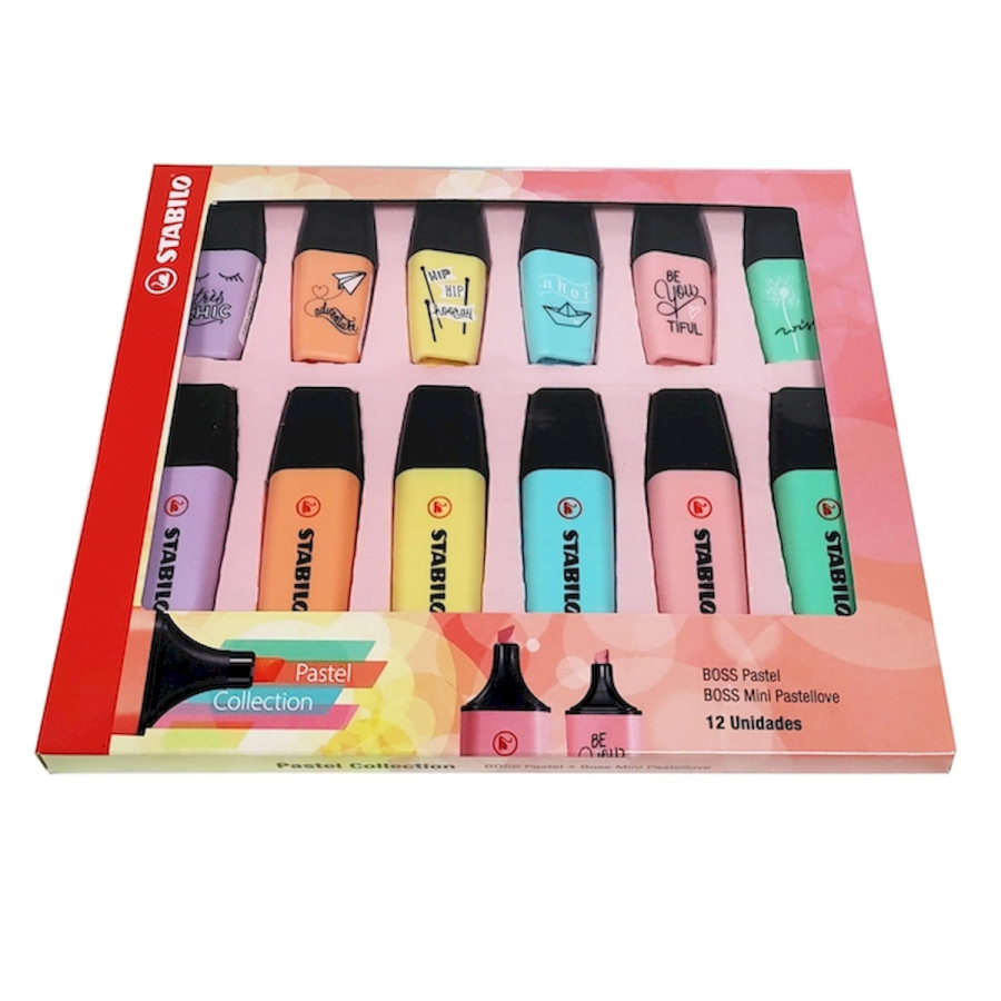 Caja de 6 Resaltadores y 6 Mini Resaltadores Boss Pastel de Stabilo