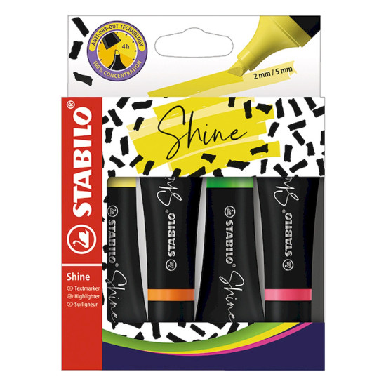 4 Resaltadores Shine en Estuche Stabilo