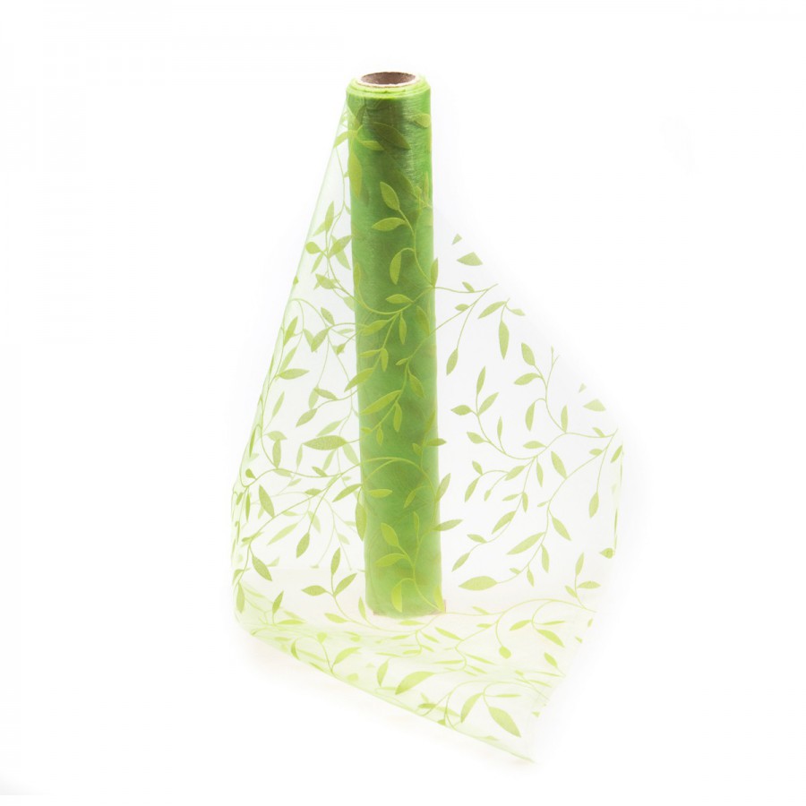 Tela Con Hojas Verde 35 Cm X 9 M