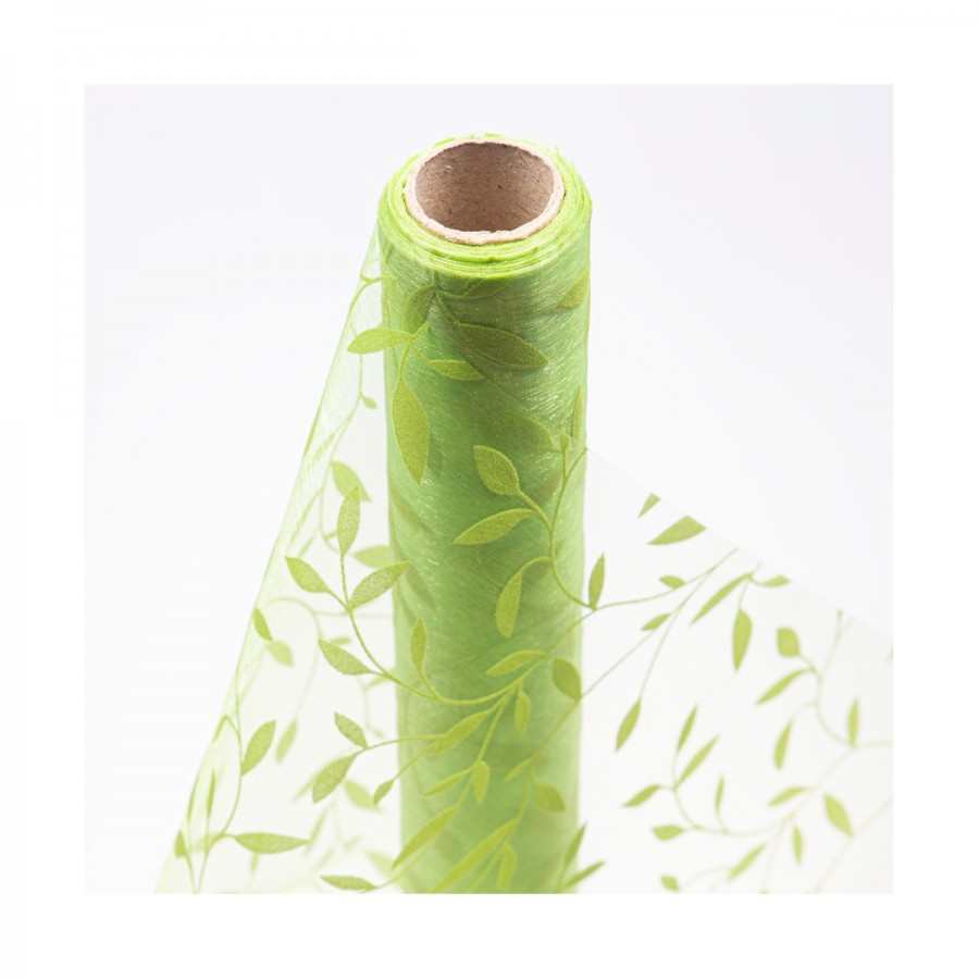 Tela Con Hojas Verde 35 Cm X 9 M