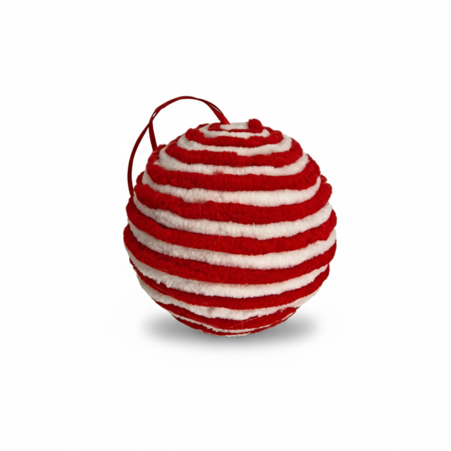 Bola Navideña de Peluche Rayas Rojas y Blancas 10 cm Alparamis