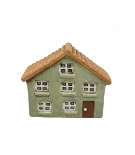 Adorno de Navidad Casita de Cerámica Verde 8 cm Alparamis