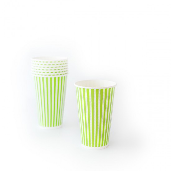 Vasos De Polipapel Rayas Verdes 12 oz x 8