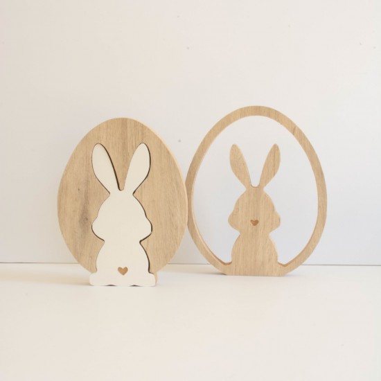 Adorno de Madera de Huevo con Conejo de Pascua Calado x 2