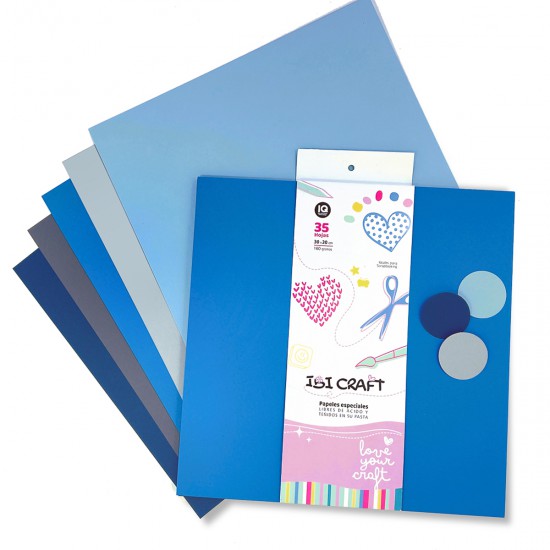 Papel para Scrap 35 Hojas de 30 x 30 cm y 160 g Azules Ibi Craft