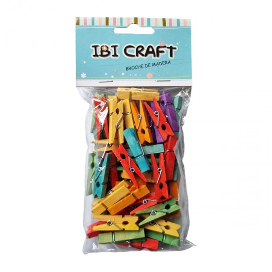 Broches de Madera de Colores de 35 mm x 50 unidades Ibi Craft