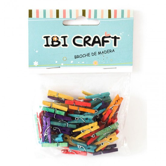 Broches de Madera de Colores de 25 mm x 50 unidades Ibi Craft