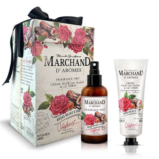 Cubo Marchand D Aromes Fragrance Mist y Crema de Manos y Corporal Rosas Rojas y Oud