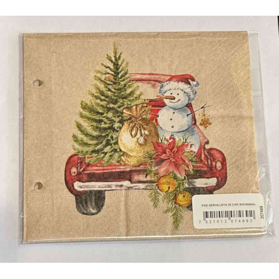 Servilletas Recicladas 33 x 33 cm Car Snowman Xmas