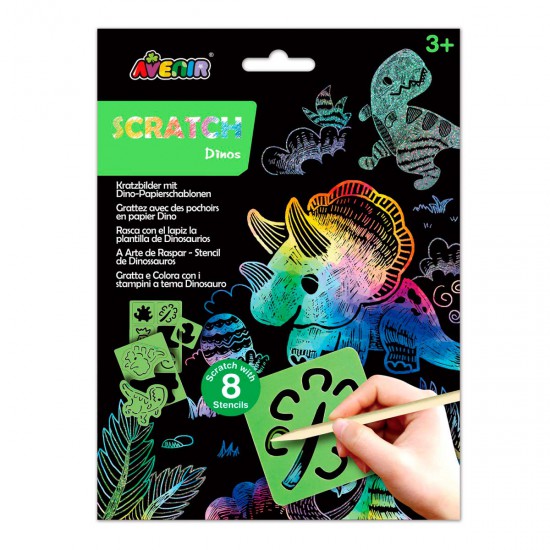 Scratch Art con Stencil Dinosaurios Avenir