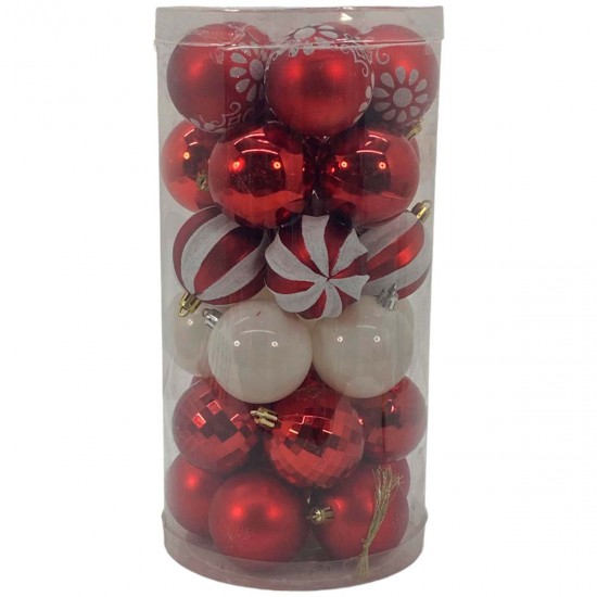 Set de Bolas Navideñas Rojas y Blancas 6 cm Alparamis x 30