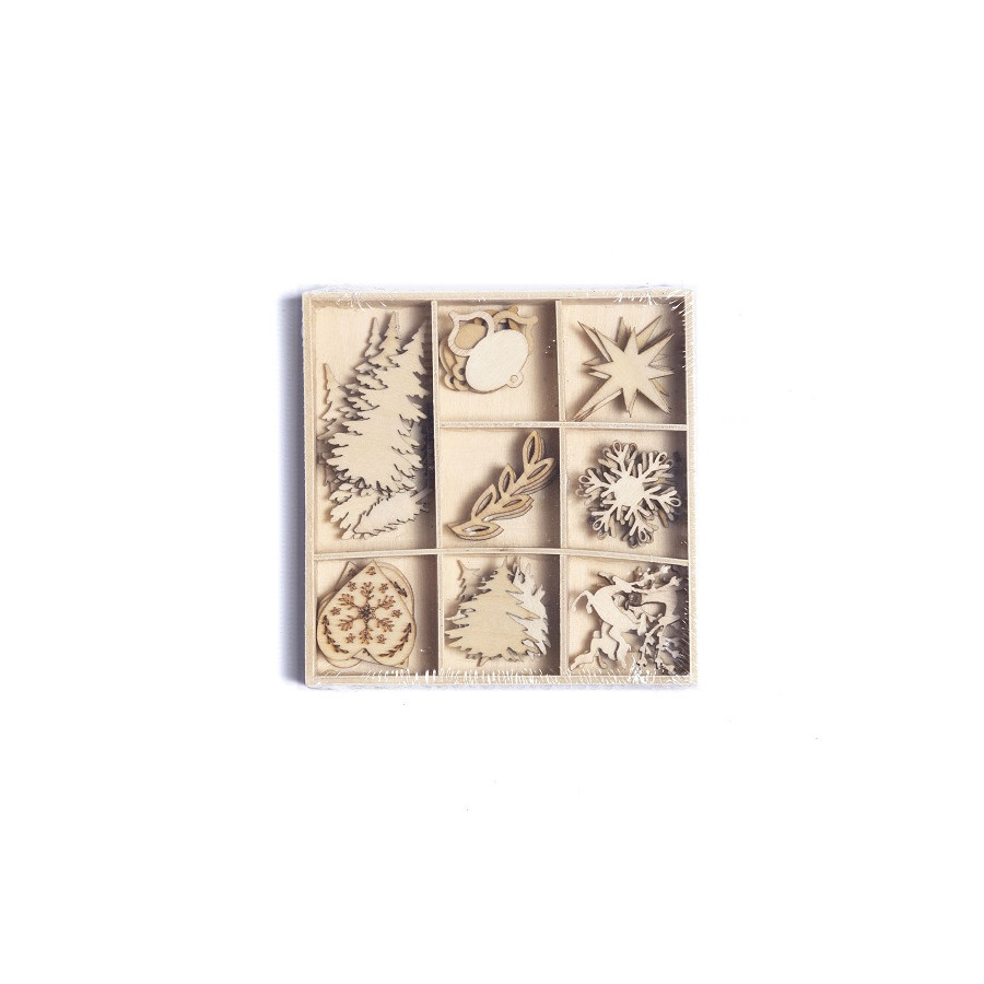 Set de 40 Adornos de Madera en Caja Alparamis