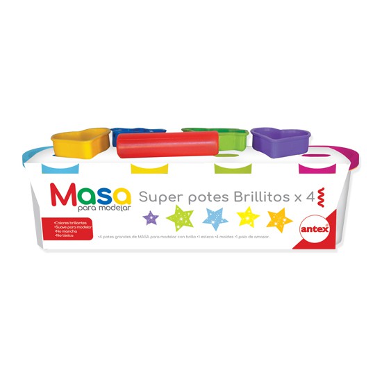 4 Potes de Masa Para Modelar Con Brillitos