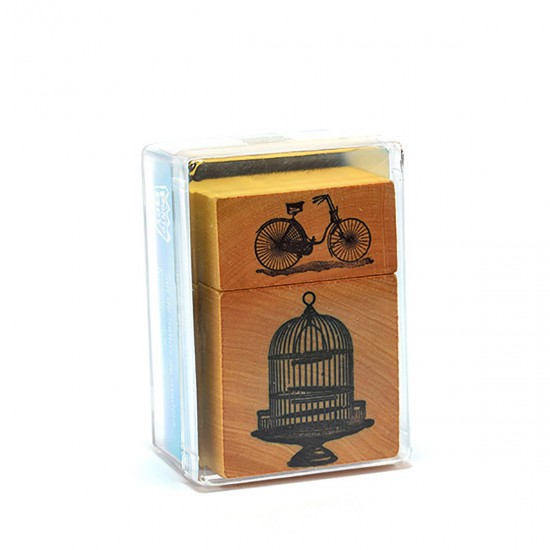 Set de sellos Vintage Jaula y Bici caja chica