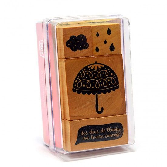 Set de sellos DÃ­a de Lluvia caja mediana