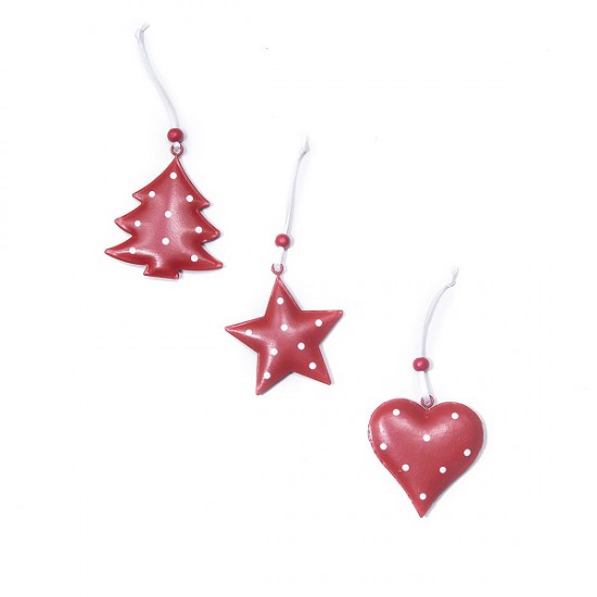 Adornos de Navidad de Metal Pino Estrella y Corazón 7 cm
