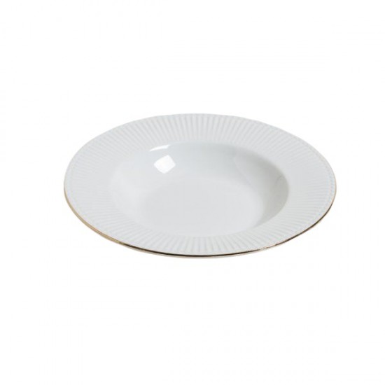 Plato Hondo de Porcelana Lineas Borde Dorado 23 Cm