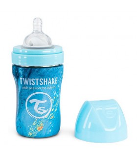 Mamadera Anticolicos Twistshake de Acero Inoxidable 260ml Marmol Azul
