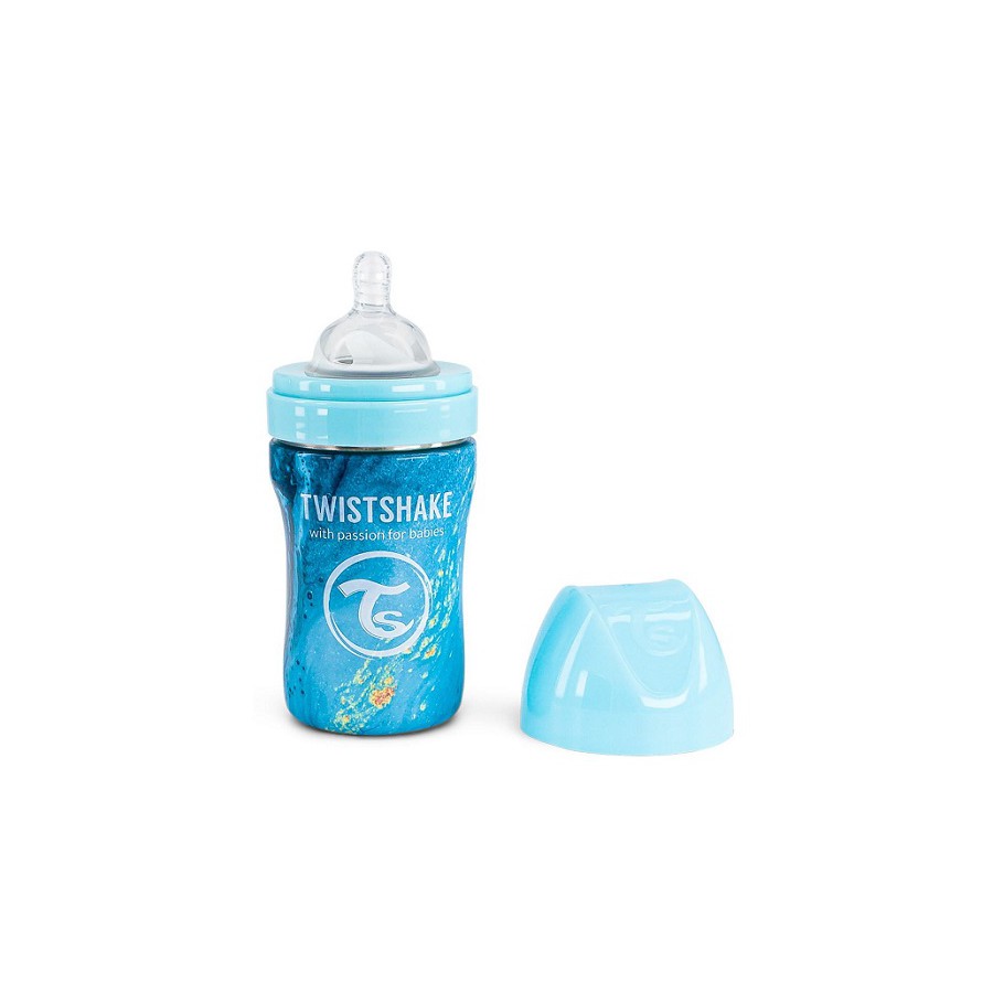 Mamadera Anticolicos Twistshake de Acero Inoxidable 260ml Marmol Azul