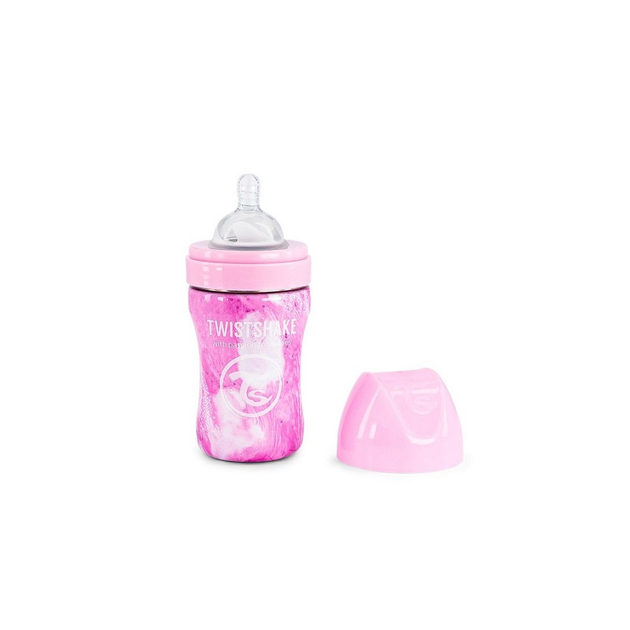 Mamadera Anticolicos Twistshake de Acero Inoxidable 260ml Marmol Rosa