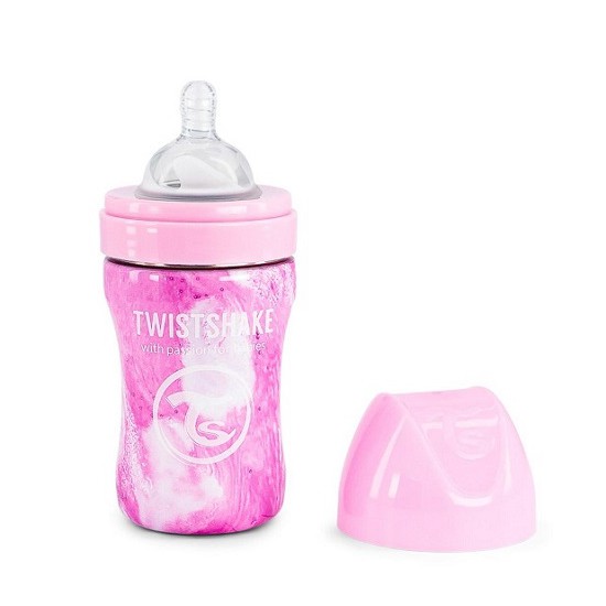 Mamadera Anticolicos Twistshake de Acero Inoxidable 260ml Marmol Rosa