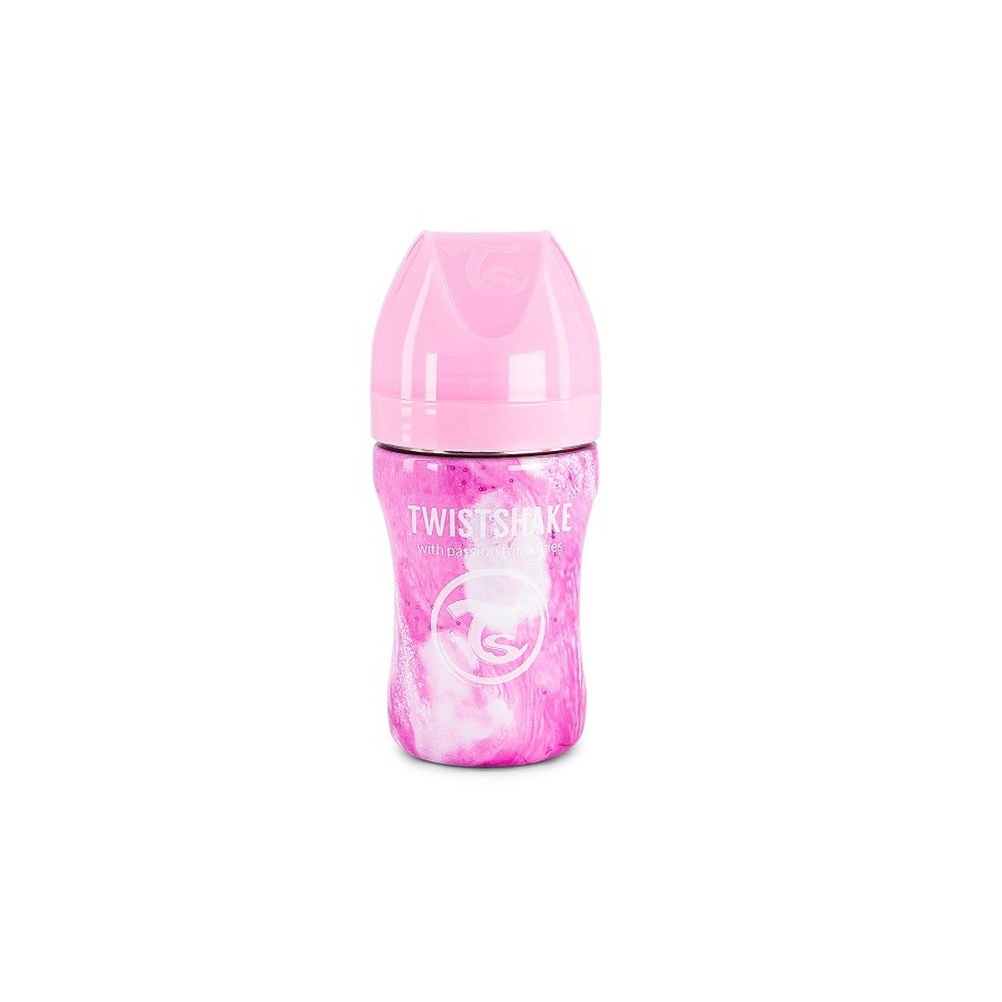 Mamadera Anticolicos Twistshake de Acero Inoxidable 260ml Marmol Rosa