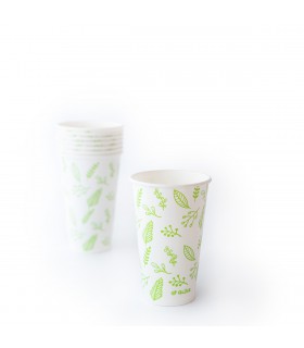 Vasos De Polipapel Hojas Verdes 12 oz x 8