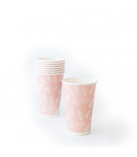 Vasos De Polipapel Hojas Rosas 12 oz x 8