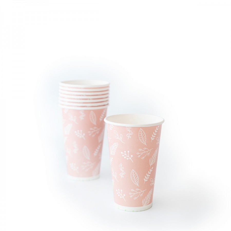 Vasos De Polipapel Hojas Rosas 12 oz x 8