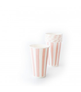 Vasos De Polipapel Rayas Rosas 12 oz x 8